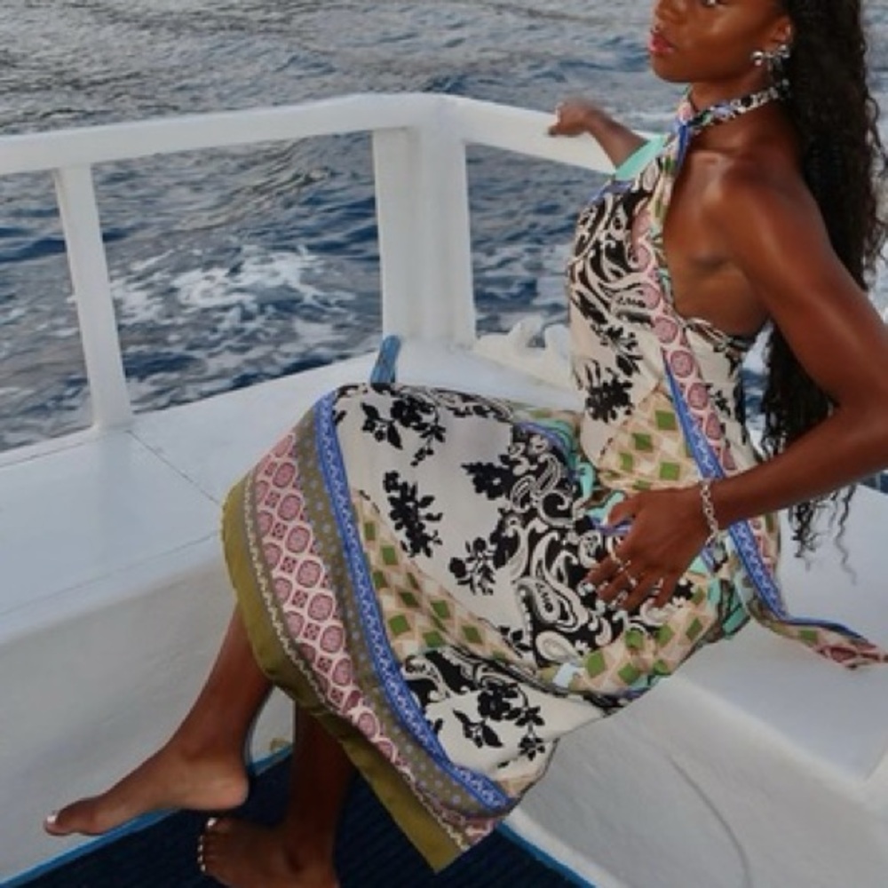 Zara dress maxi Multicolor Halter printed satin effect - Picture 5 of 10